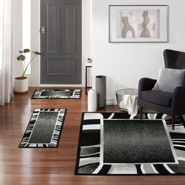 Home Dynamix Ariana Konya Contemporary Abstract Border Area Rug Black/Grey 3 Piece Set - Black/Gray