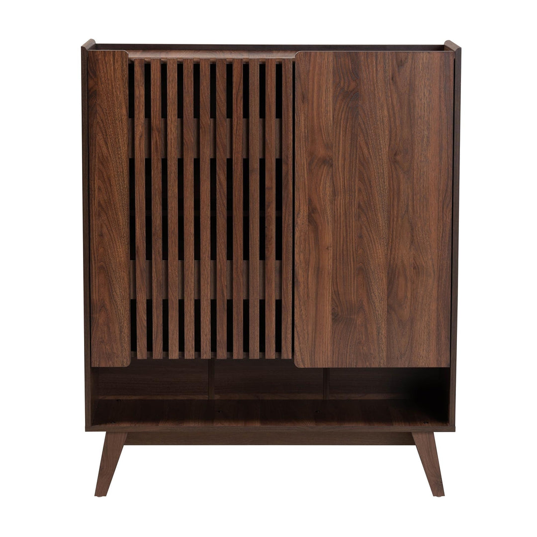 Mid-Century Modern Walnut Brown Finished Wood Shoe Cabinet MDF Backed