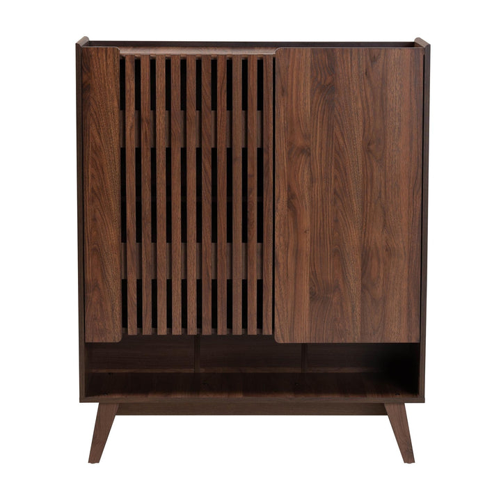 Mid-Century Modern Walnut Brown Finished Wood Shoe Cabinet MDF Backed