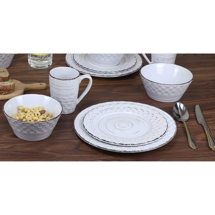 Home 16 Piece Distressed Weave Dinnerware Set-White White Solid Casual Farmhouse