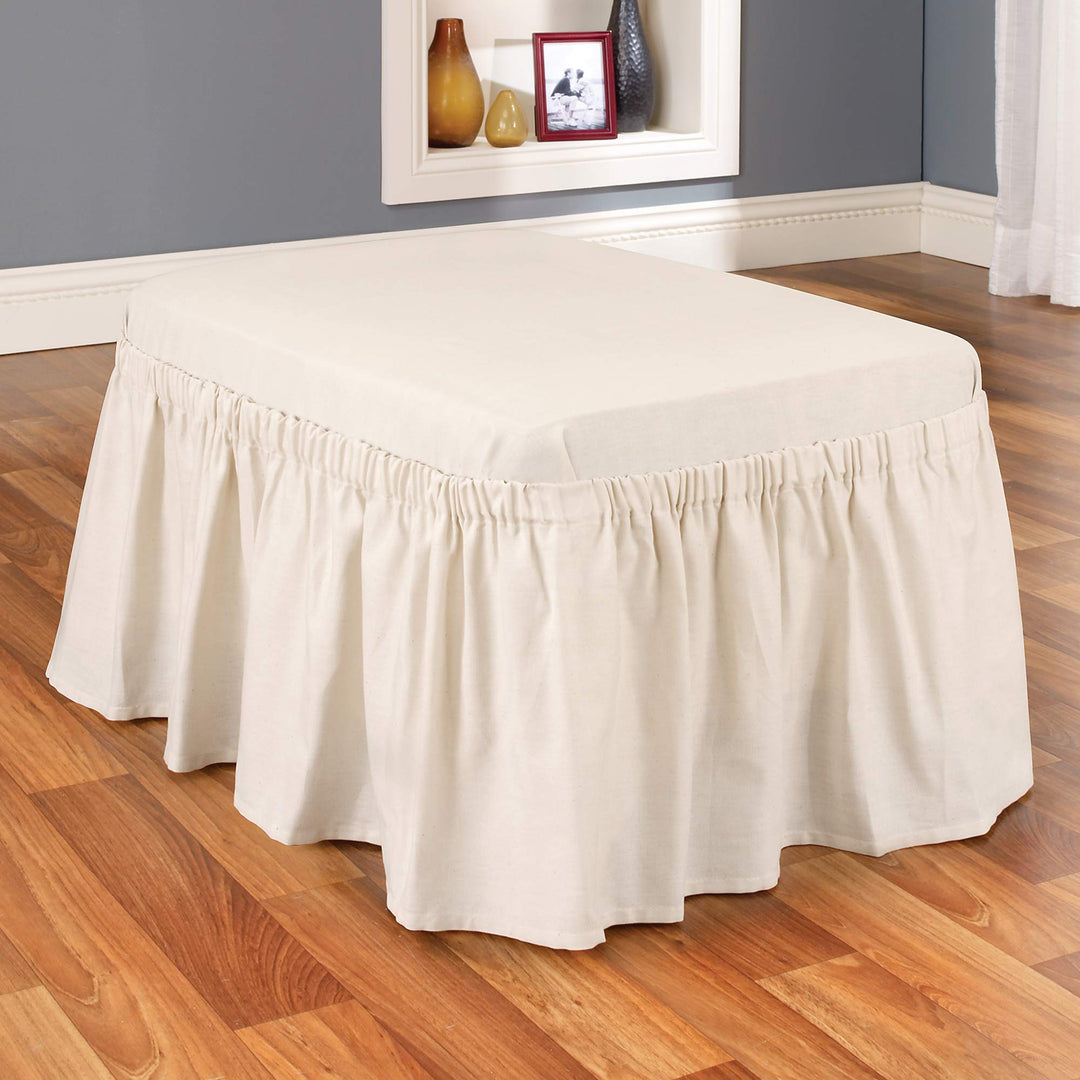 SureFit Cotton Duck Canvas Ruffled Ottoman Slipcover Solid Cotton Ottoman Two Natural