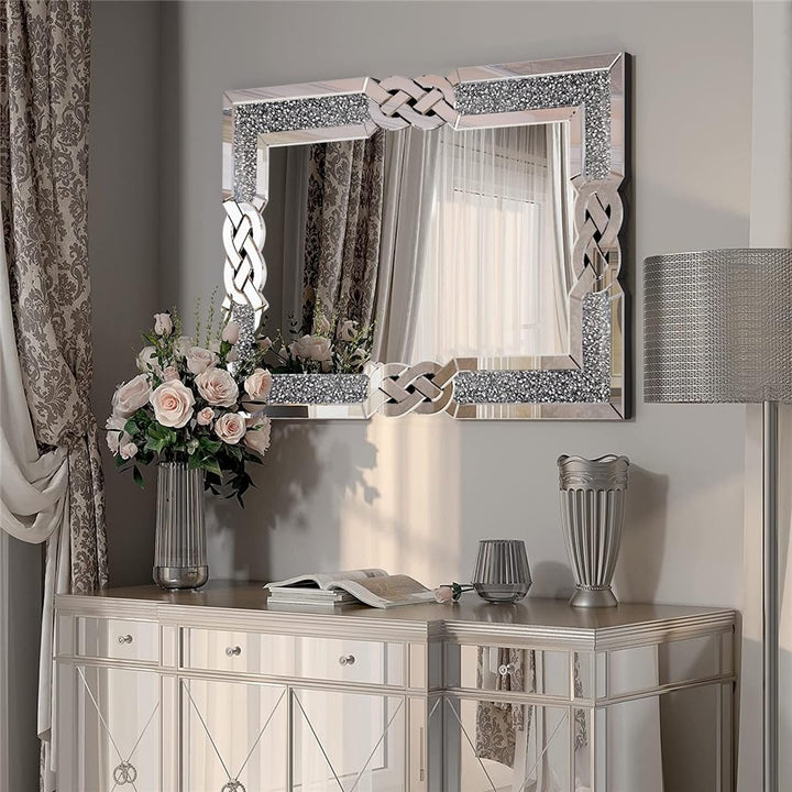 Glam Accent Diamond Mirror 36"x24" Silver Modern Contemporary Frameless