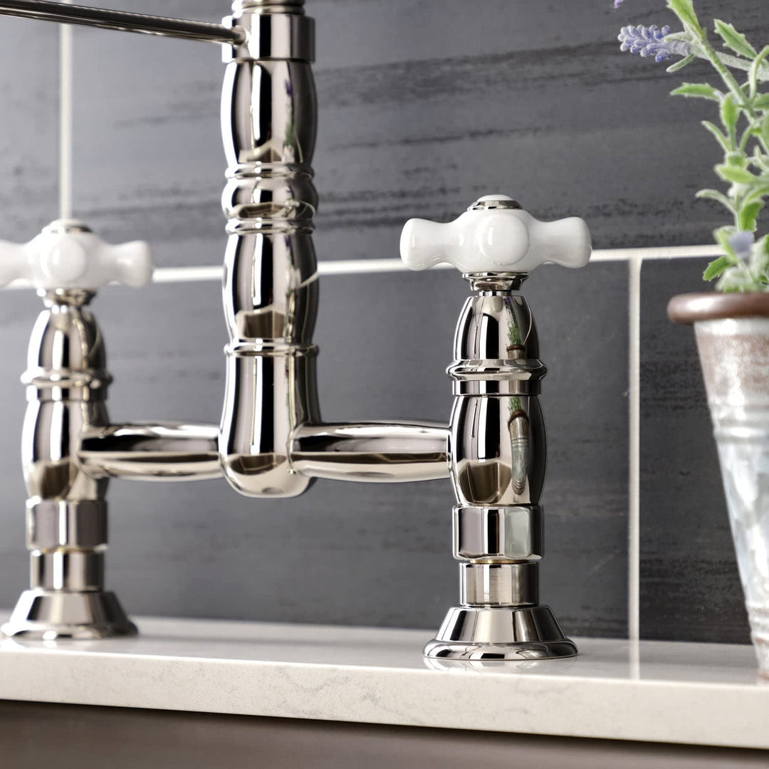 Kingston Brass Heritage Two-Handle Deck-Mount ull-Down Sprayer Kitchen Faucet Polished Chrome