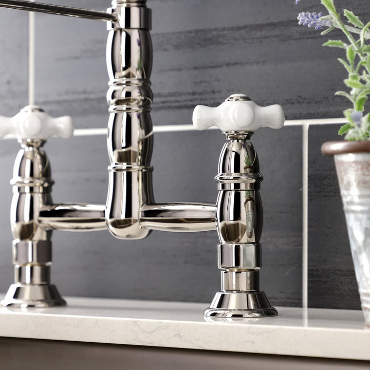 Kingston Brass Heritage Two-Handle Deck-Mount ull-Down Sprayer Kitchen Faucet Polished Chrome