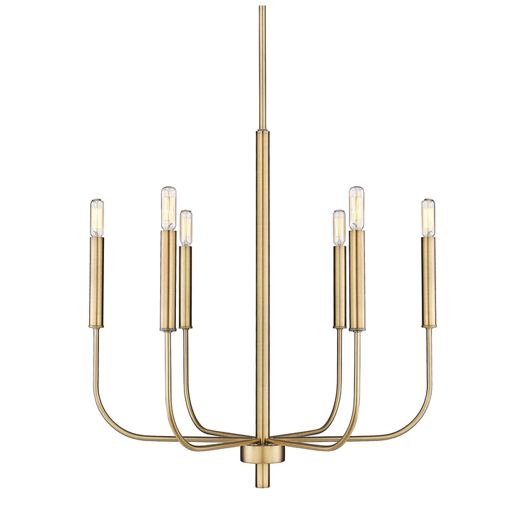 6 Light id Century odern 25" X Chandelier in Aged Brass etallic id-century