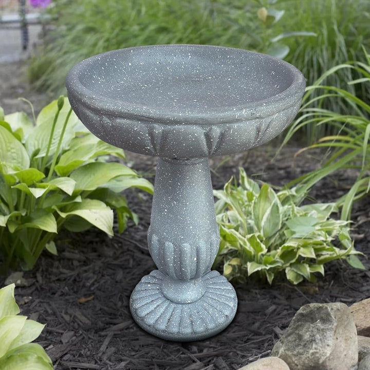 21.2in H Glass Fiber Reinforced Concrete Construction Garden Bird Bath Grey