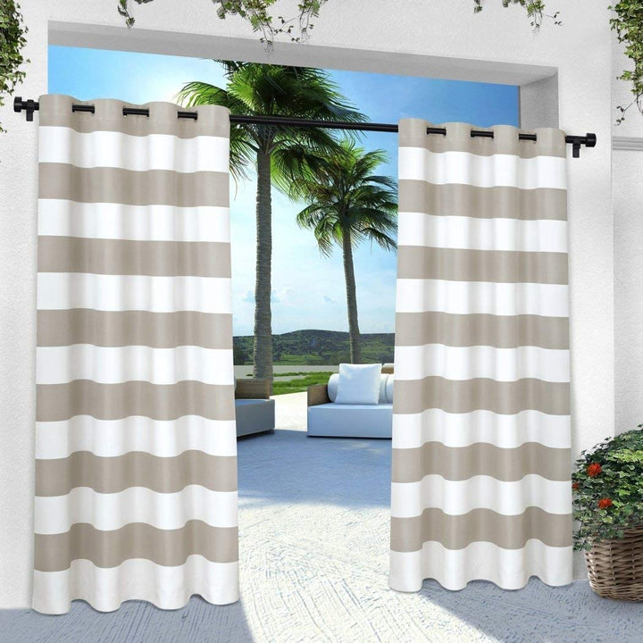 D&H 2 Piece 96 Inch Outdoor Cloud Grey Color Gazebo Curtain Gray Stripe 54X96 - Cloud Grey