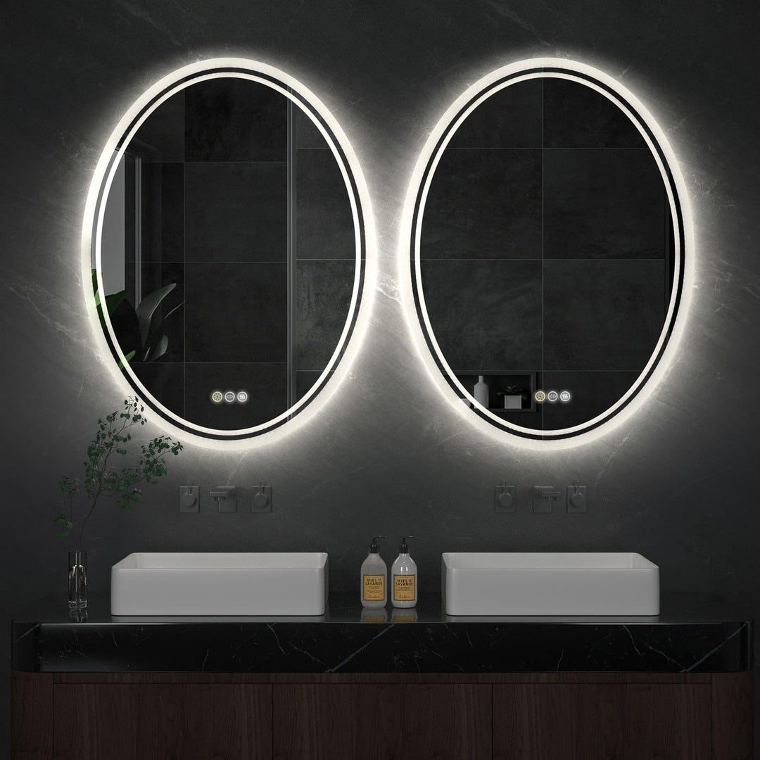 Modern Oval Led Touch Light Bathroom Mirror 24" X 32" Silver Classic