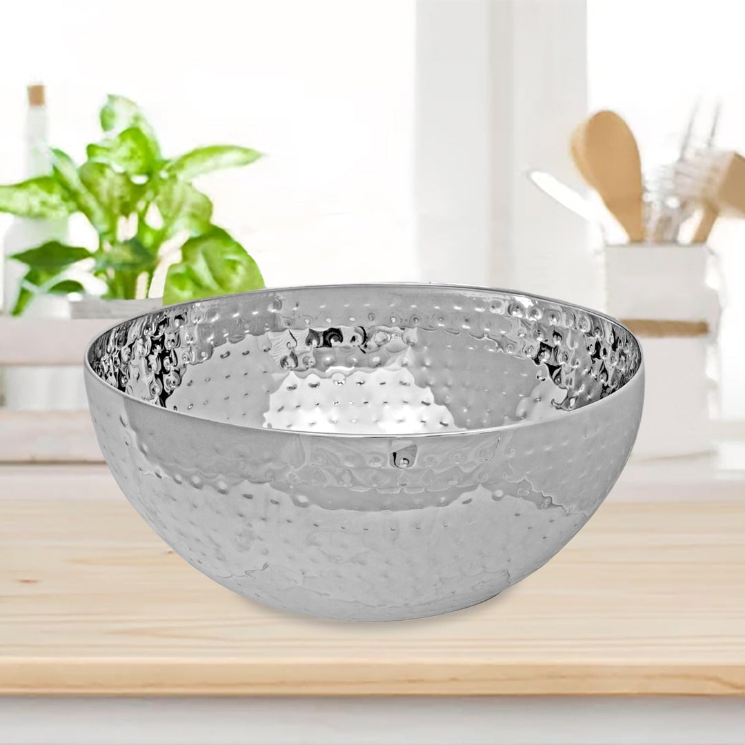 Stainless Steel Hammered Salad Bowl 11" Silver Dishwasher Safe