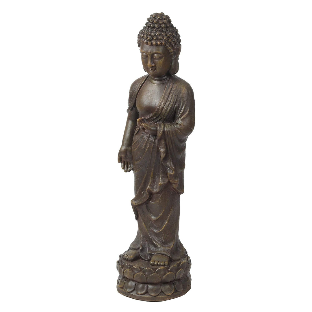 Brown Mgo Enlightened Standing Buddha Garden Statue Oriental Magnesium Oxide