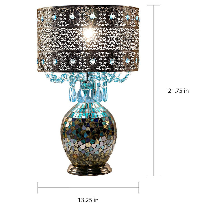 Poetic Wanderlust by Jeweled Metal Shade with Mosaic Base Table Lamp Blue Silver