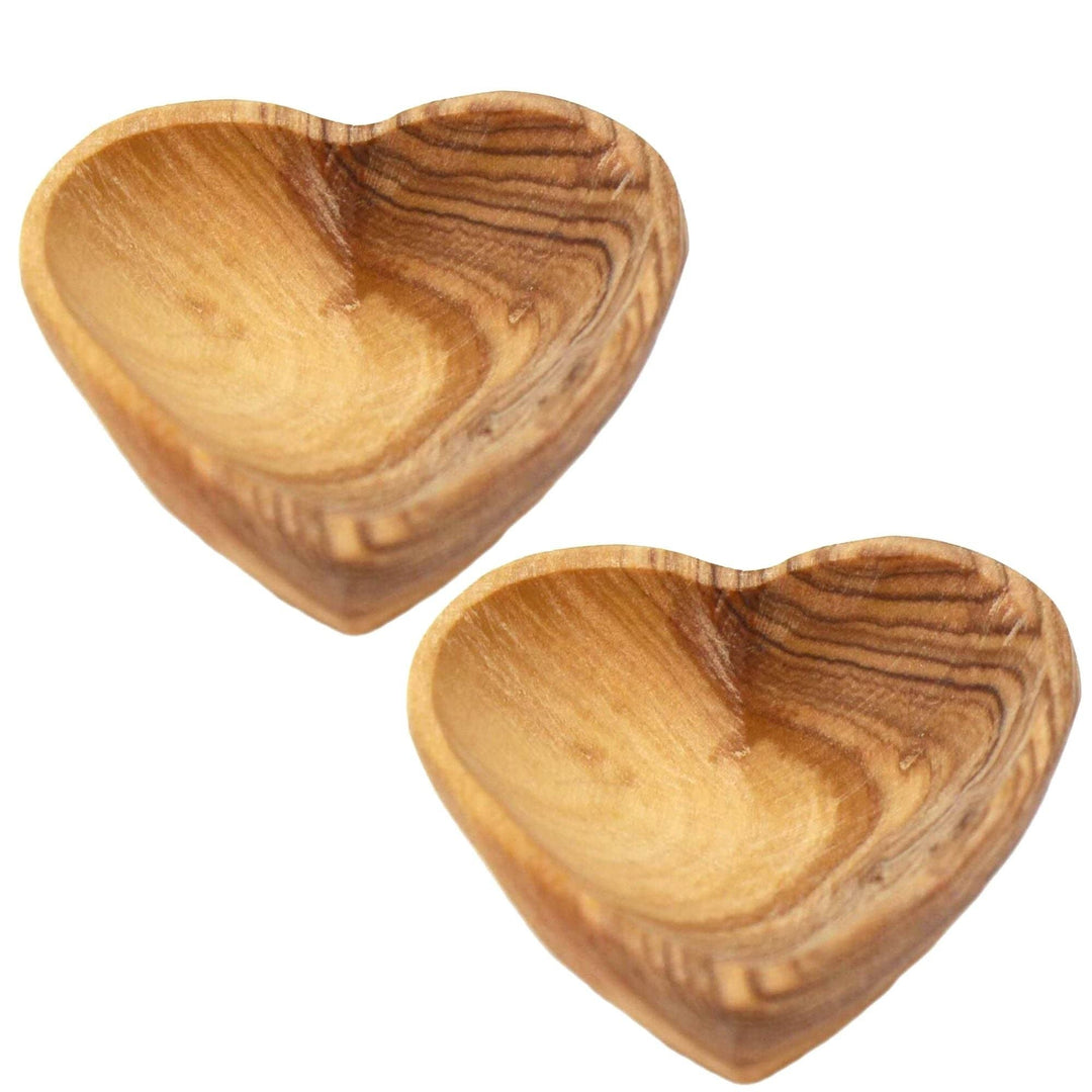 Olive Wood Heart Trinket Bowls Set Of 2 Brown Piece Handmade