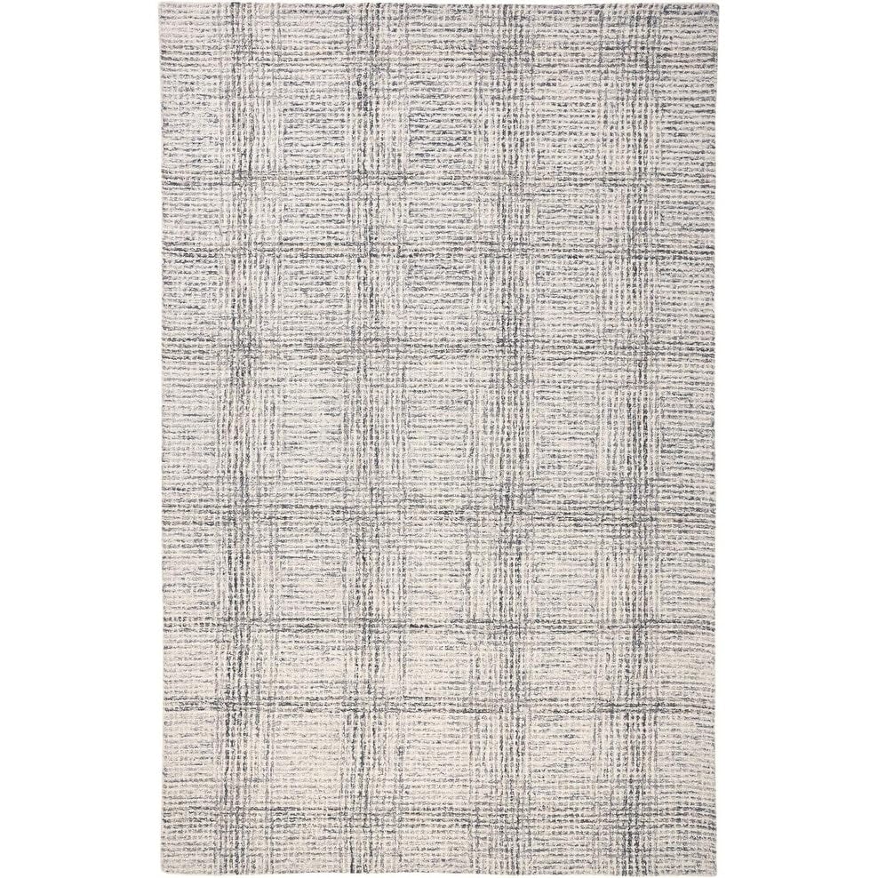 5' X 8' Ivory and Gray Wool Plaid Tufted Handmade Stain Resistant Area Rug X