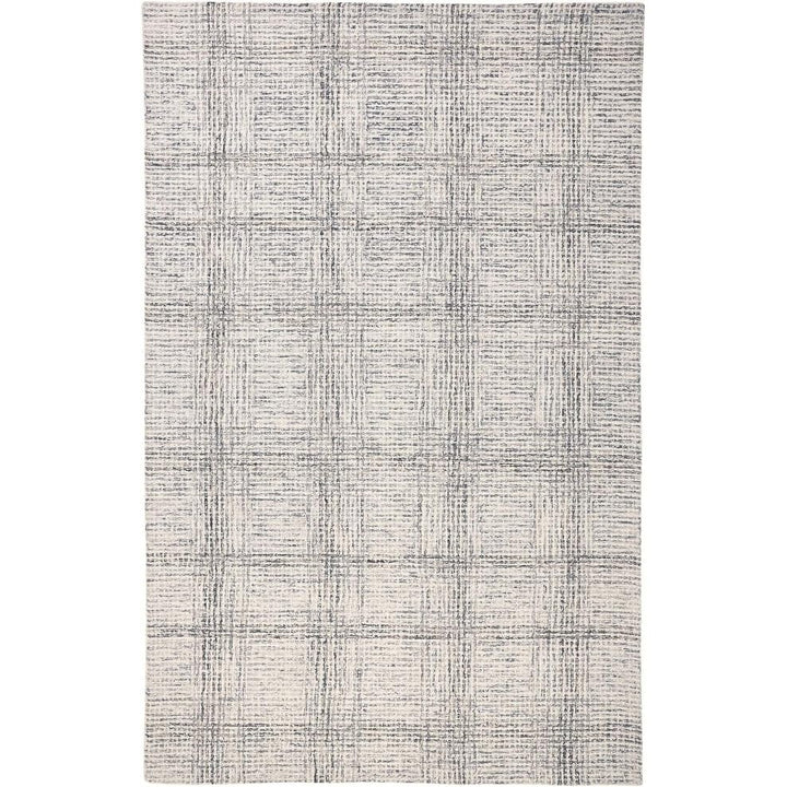 5' X 8' Ivory and Gray Wool Plaid Tufted Handmade Stain Resistant Area Rug X