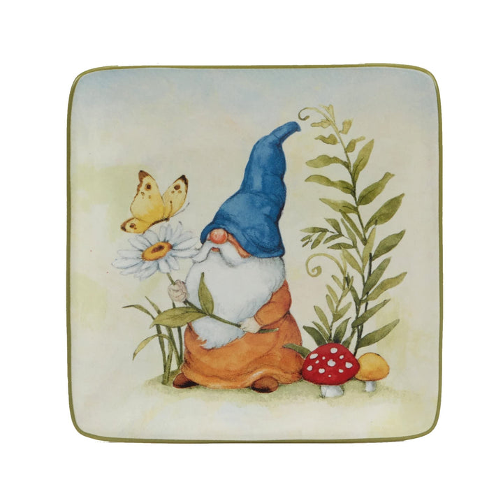 Garden Gnomes 6" Canape/luncheoppetiser Plates Set Of 4 Assorted Designs