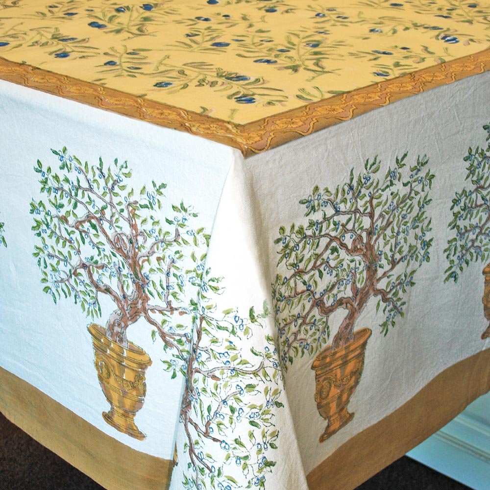 Couleur Nature Olive Tree Tablecloth 71-inches by 71-inches Gold/Blue