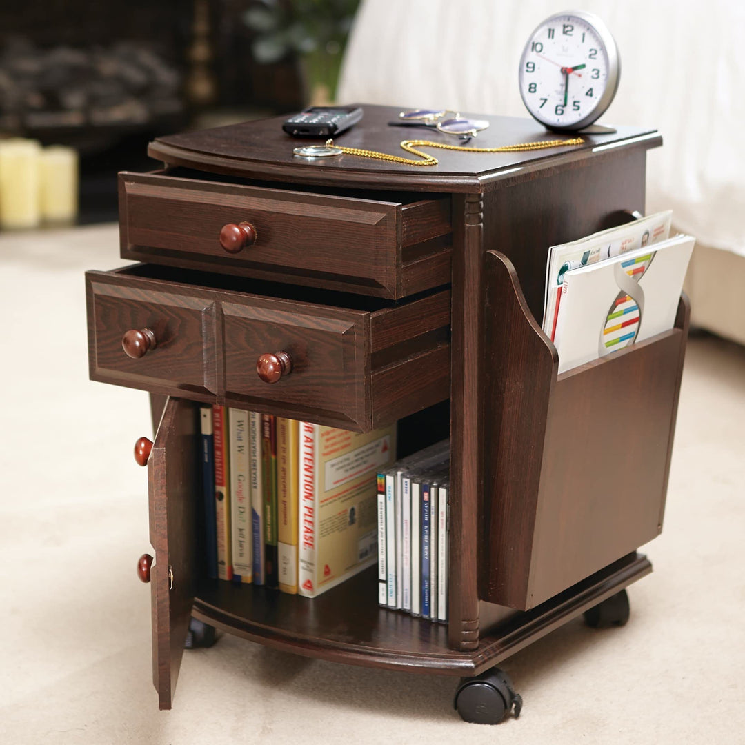 Wheeling Storage Table 18.75 X 14.5 17.5 Brown Traditional Wood Oak Finish