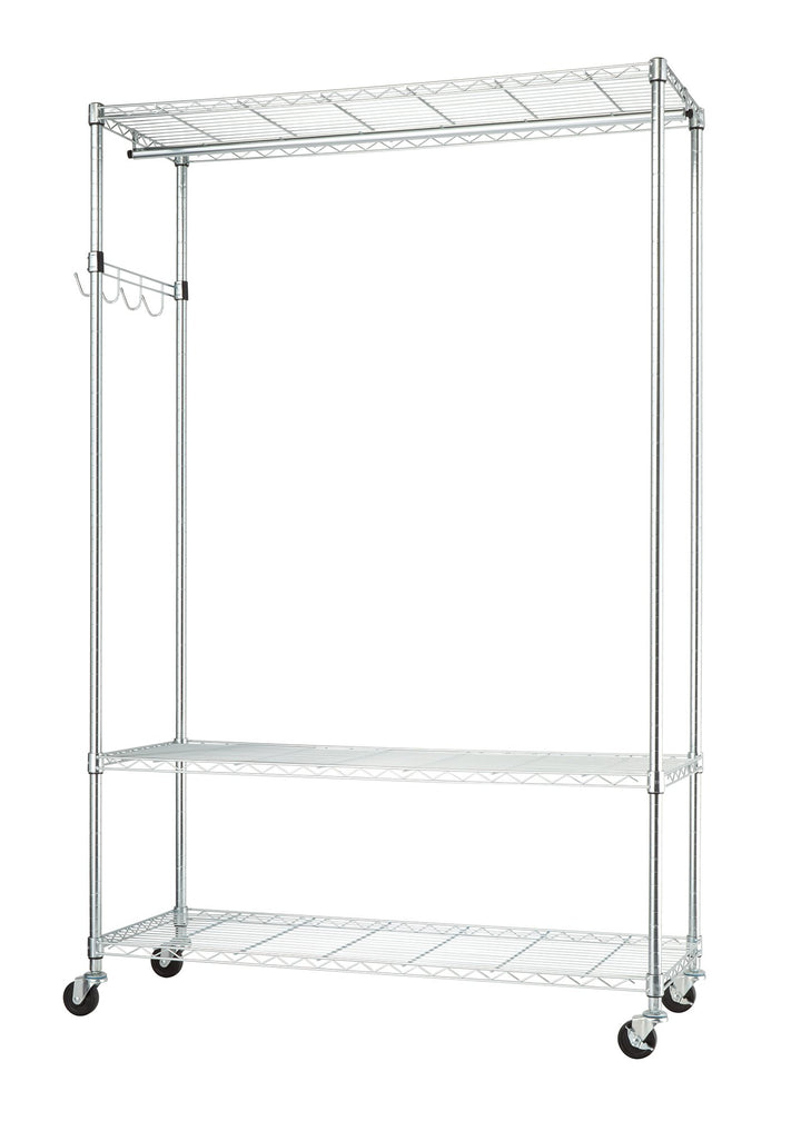 TRINITY Eco Rolling Garment Rack with Shelves Hooks for Clothing