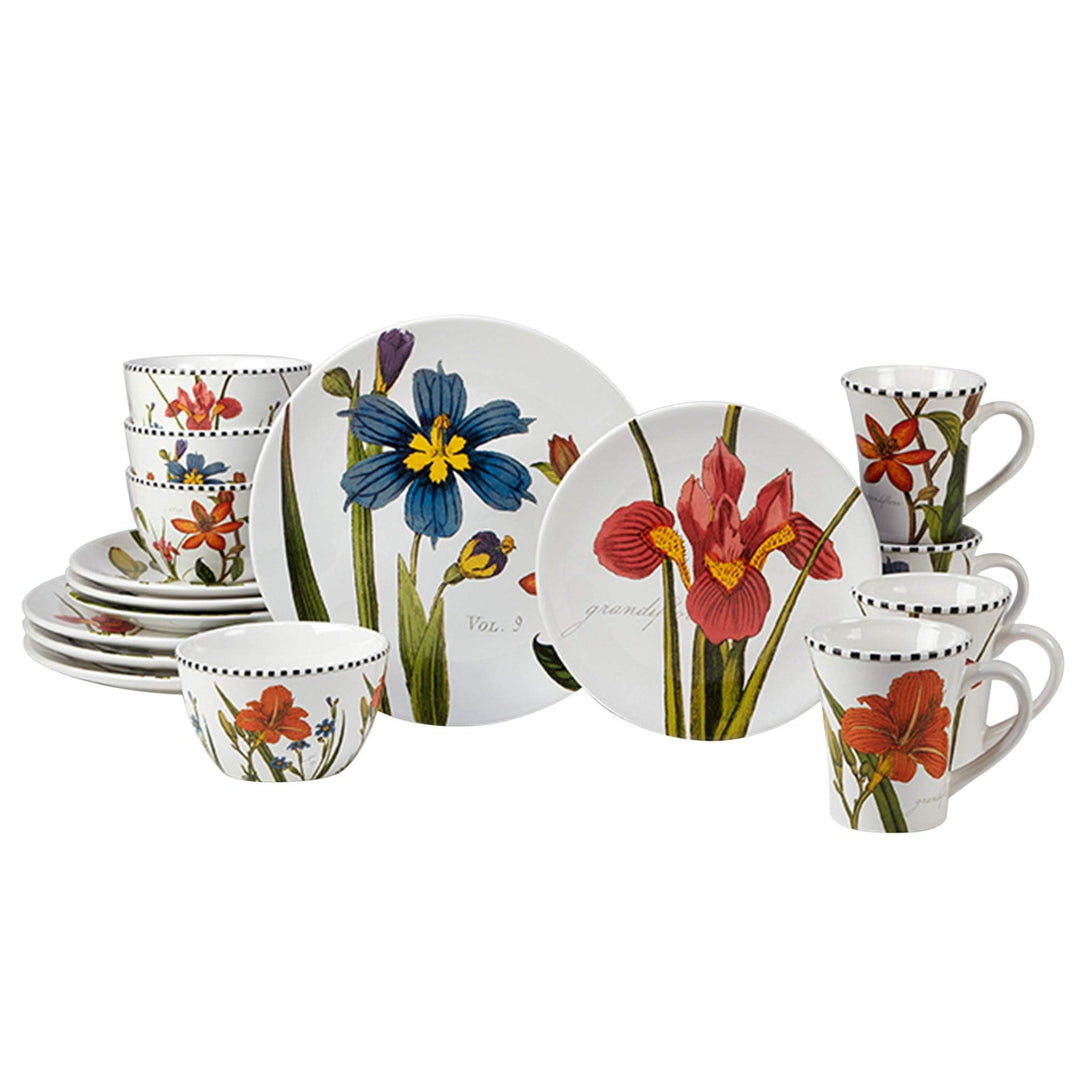 Botanical a 16-piece Dinnerware Set Service For 4 Green Multi Color Red