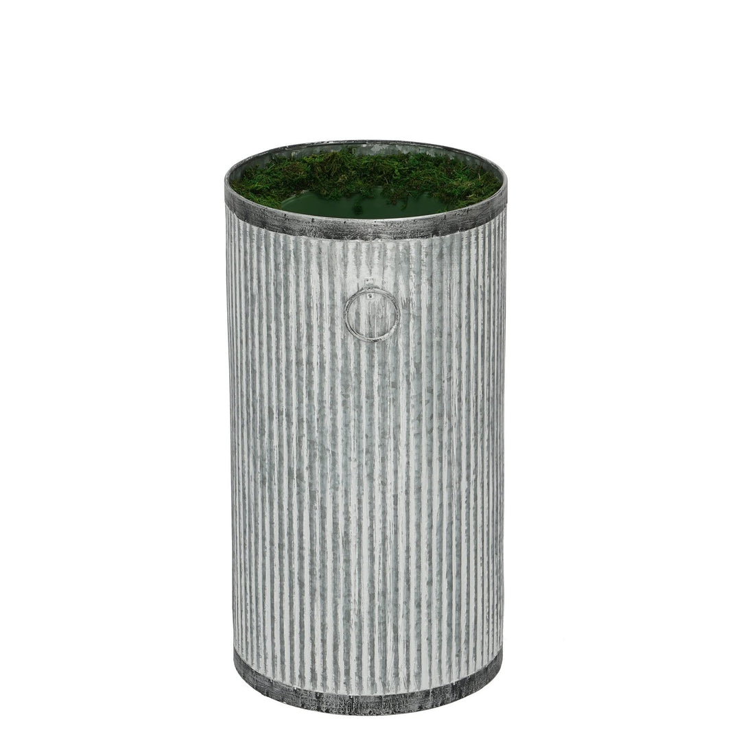 Large Ribbed Metal Planter Grey Farmhouse Distressed