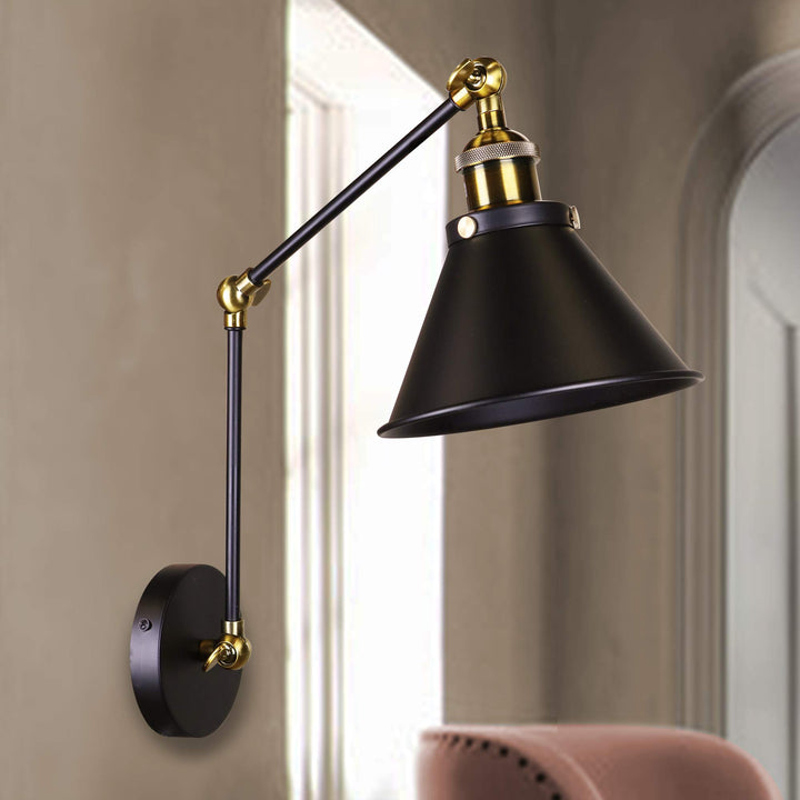 Warehouse of Tiffany LD5057 Payne Matte Black & Antique Brass 1-Light Metal Cone