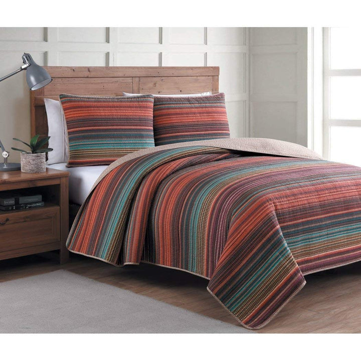 D&H 3 Piece Gem Tones Colorful Rainbow Stripes Quilt Full Queen Set Summer Traditional - Full - Queen/Full/Queen - 3 Piece - 3 Piece