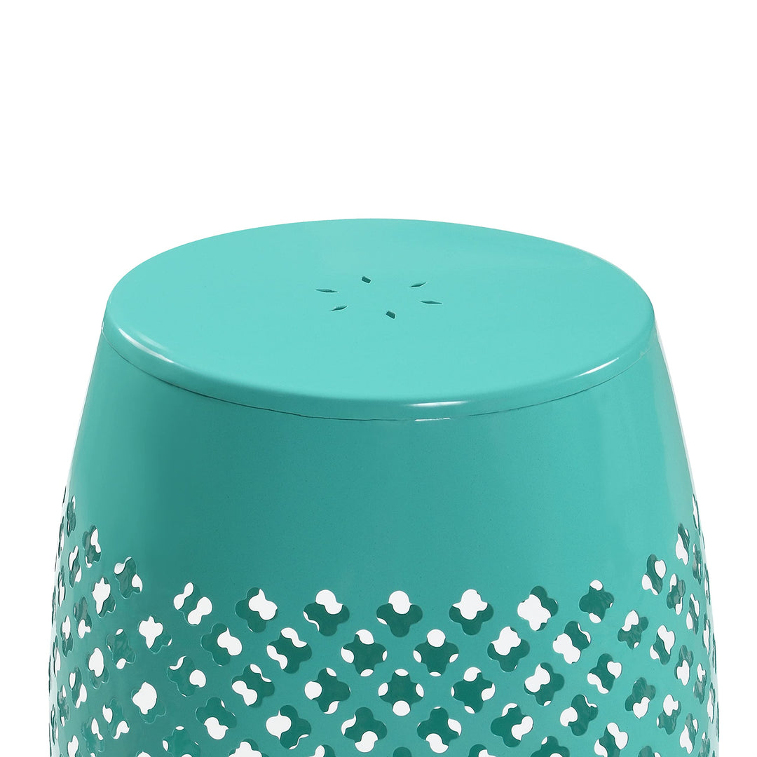 AC Pacific Outdoor Indoor Lace Cut Side Table Powder-Coated Iron Pedestal Green - Diamond Home USA