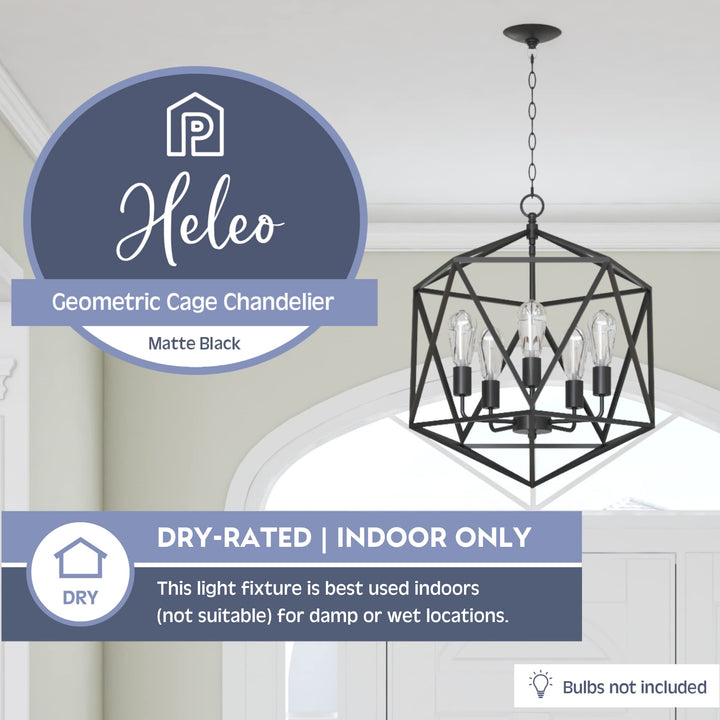 Prominence Home Heleo 5 Light Matte Black Geometric Cage Chandelier Candle Style