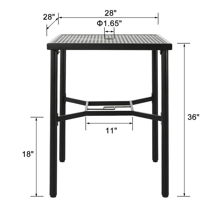 Garden 28-in. Outdoor Square Bar Table with an Umbrella Hole Black Classic