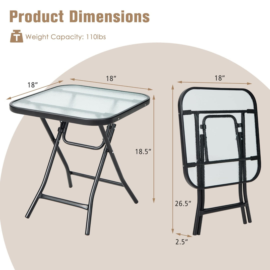 Patio Folding Square Glass Side Table Bistro Coffee Plant Stand Black Steel