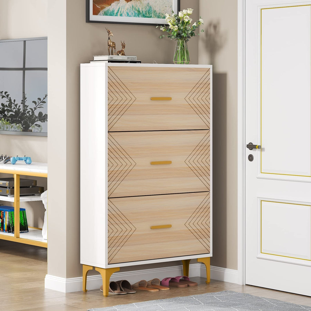 Shoe Cabinet with 3 Flip Drawers for Entryway White Metal Wood