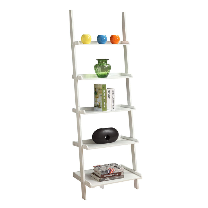 6ft Leaning Bookcase Ladder Shelf Wood 5 Tier Bookshelf Tilted