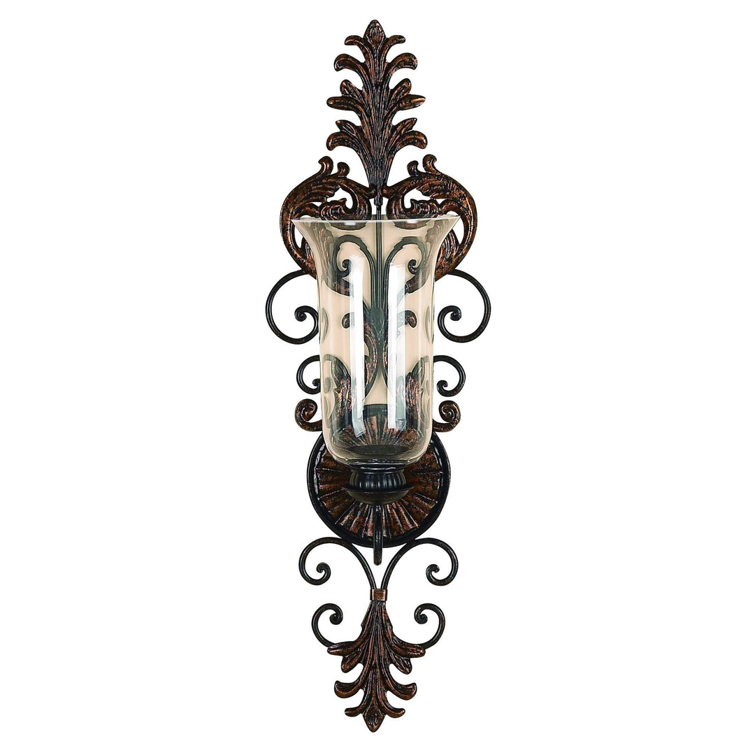 Metal and Glass Candle Sconce Brown Clear Green Traditional