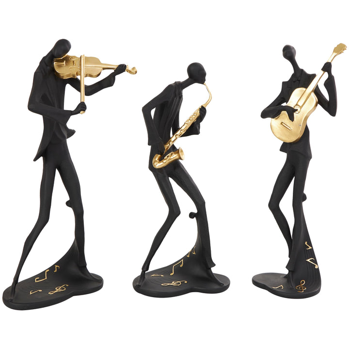 Black Polystone Abstract Musician Sculpture with Gold Instruments and Music