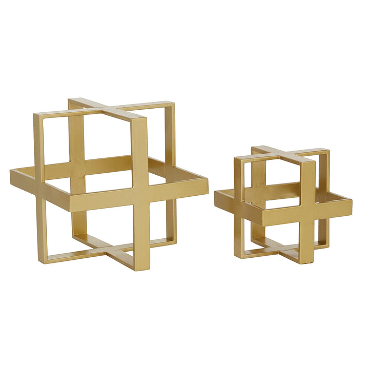 Gold Iron Glam Sculpture Geometric (Set of 2) 7 X Brass Finish