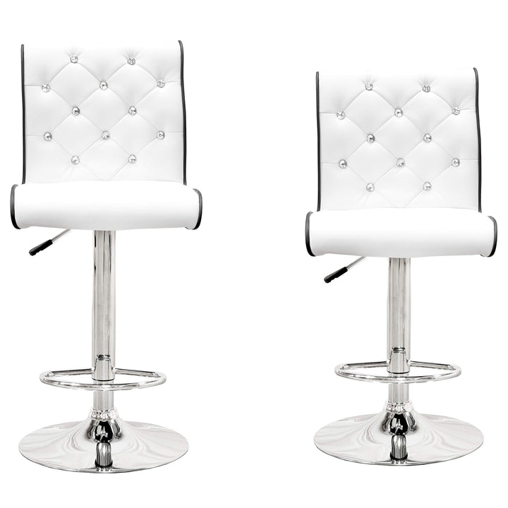 Best Master Furniture Tufted Vinyl with Faux Crystals Adjustable Swivel Bar White