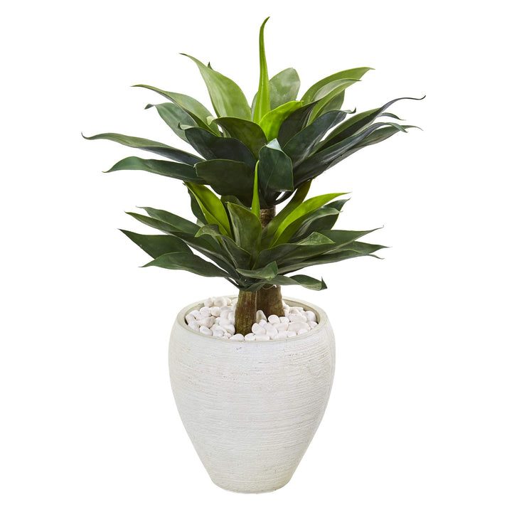 Nearly Natural 33in. Double Agave Succulent Artificial Plant in White Planter