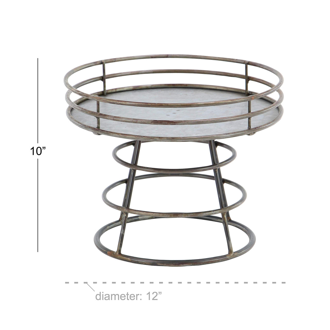 Industrial Iron Round Silver Tray Stand Farmhouse Antique