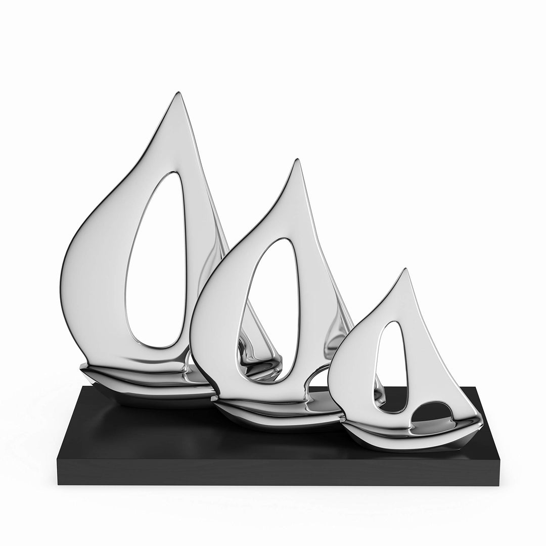 Glossy Aluminum 3-Sailboat Decor Black Silver Casual Acacia Metal Antique