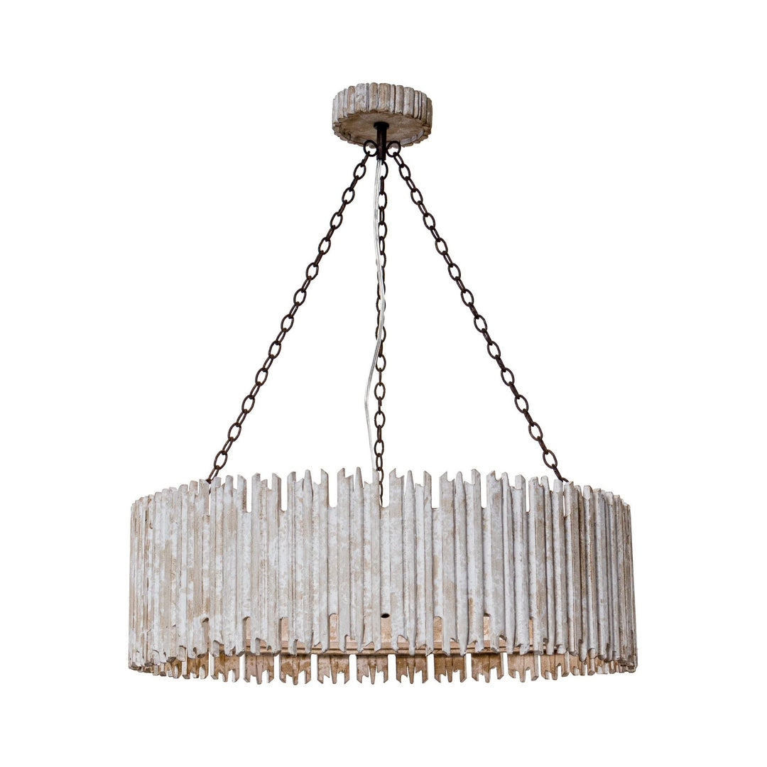 Distressed White 3-light Wooden Drum Chandelier Farmhouse Metal Wood Dimmable