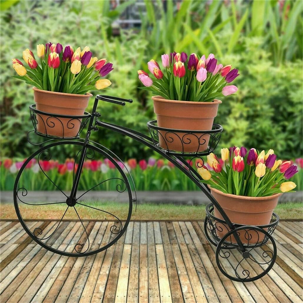 Tricycle Iron Planter Stand 3 Potted Metal icycle Shape Plant Flower Pot Rack