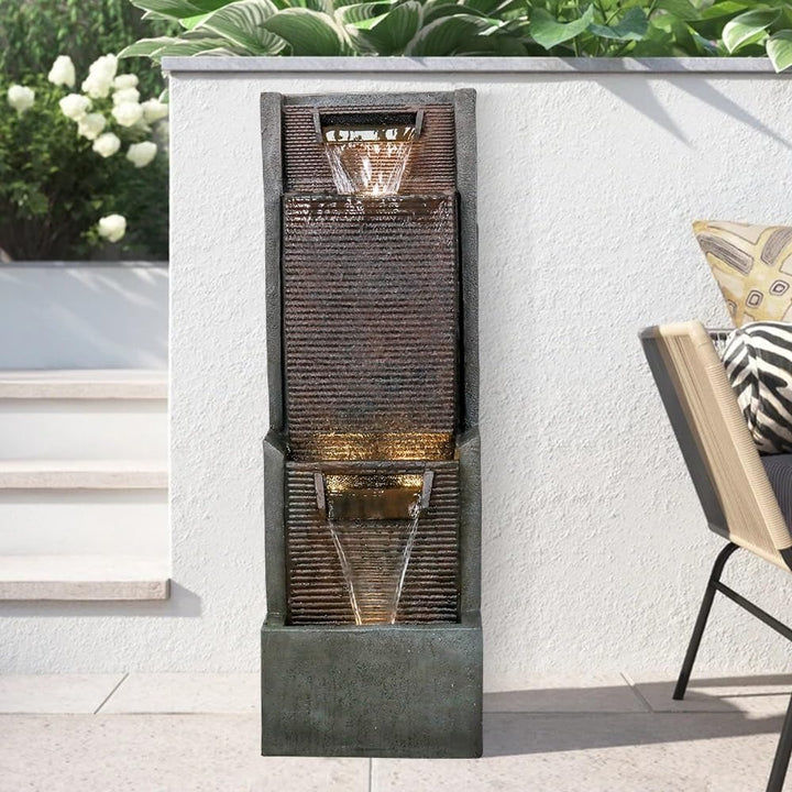 39.3-inch H Outdoor Water Fountain W/lights Indoor Cascading Fountains Grey - Diamond Home USA