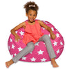 Posh Creations Bean Bag Chair for Kids Teens and Adults Includes Removable and 38 Inches Large - Canvas White Stars on Pink