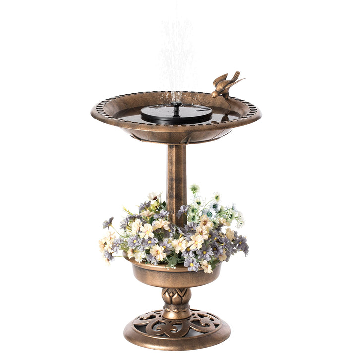 Garden Bird Bath and Solar Powered Round Pond Fountain Copper