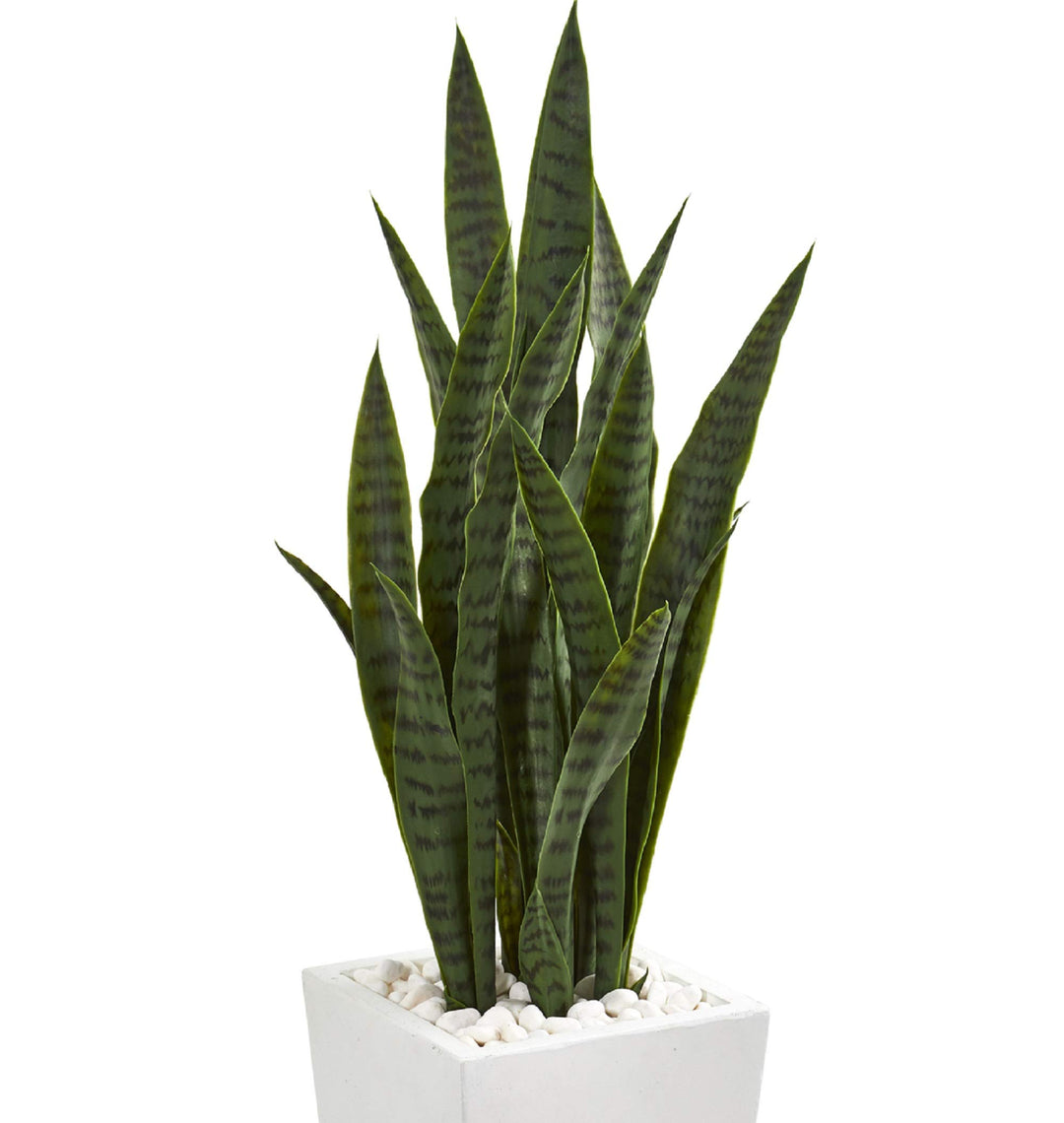 Nearly Natural 4’ Sansevieria Artificial White Tower Planter Silk Plants Green