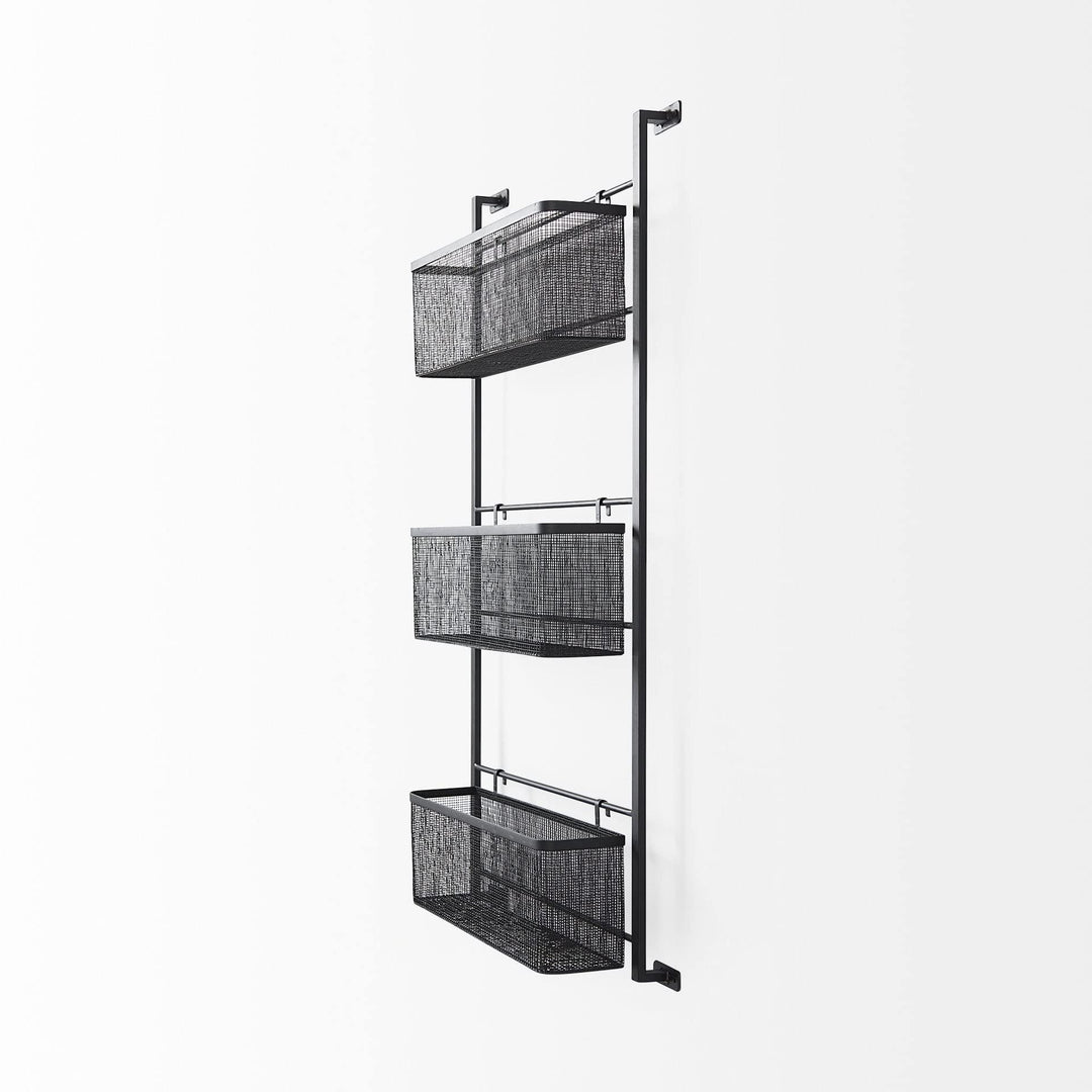 23.4l X 5.5w 38.6h Black Metal W/mesh Wall Mounted Shelf Industrial Modern - Diamond Home USA