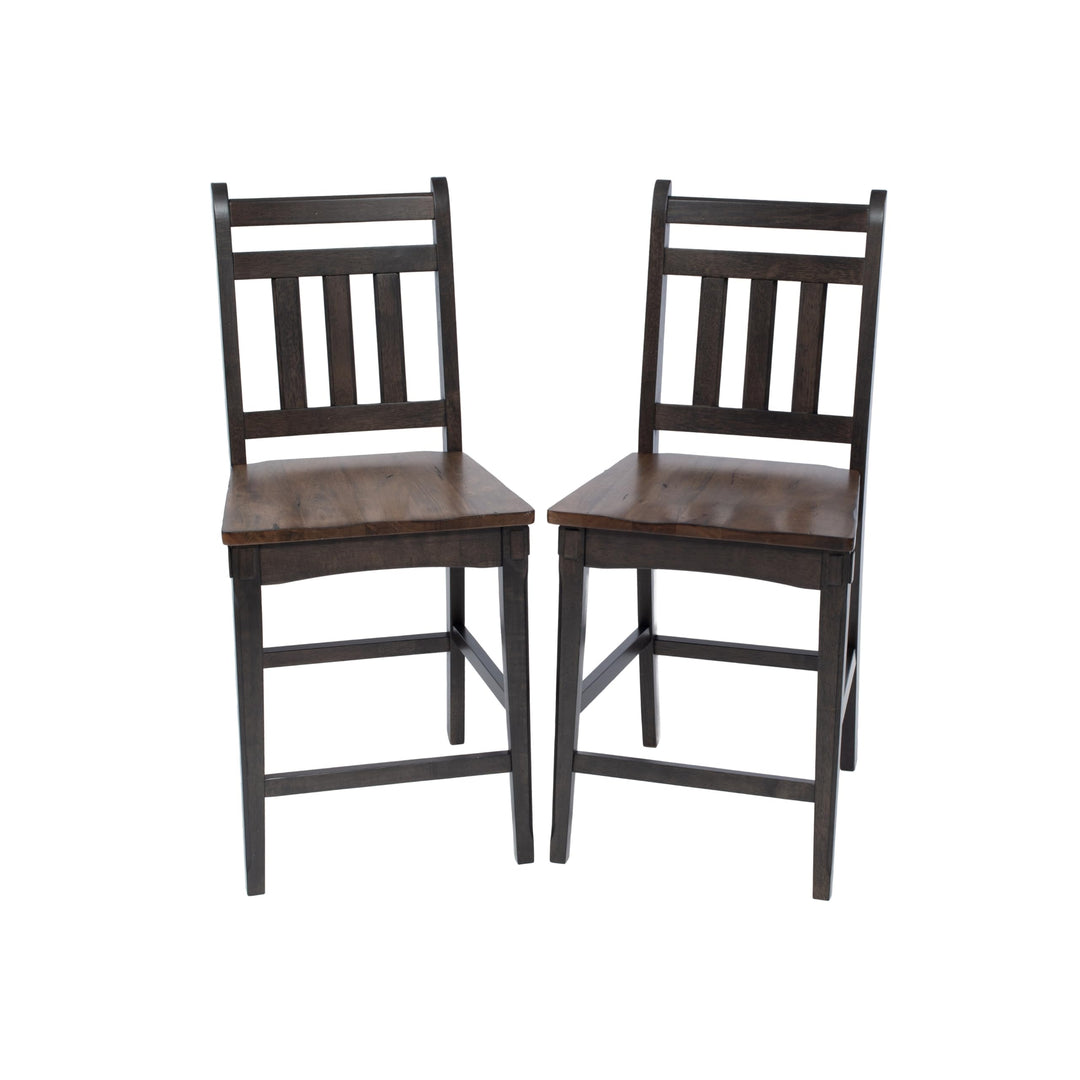 Pair of Counter-Height Solid Wood Barstools Brown Farmhouse Modern