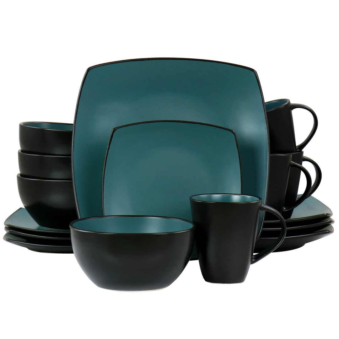 Soho Lounge 16 Piece Dinnerware Set 8' X 10' Turquoise Solid Casual Square