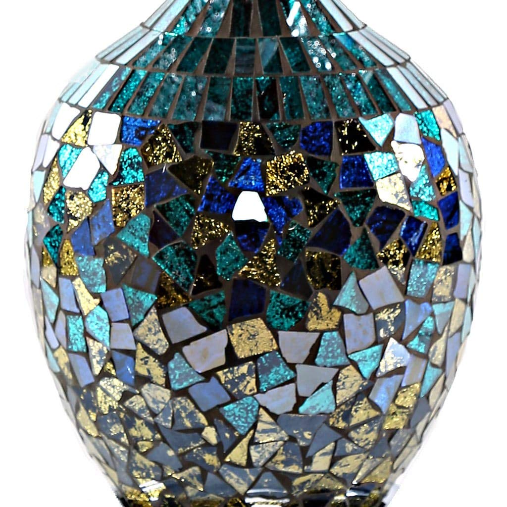 Poetic Wanderlust by Jeweled Metal Shade with Mosaic Base Table Lamp Blue Silver