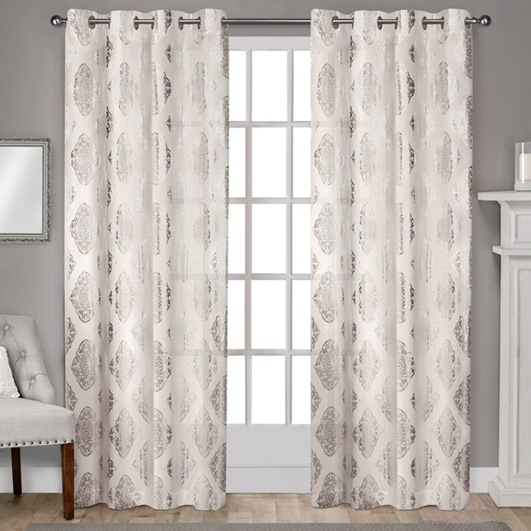 Exclusive Home Augustus Metallic Light Filtering Grommet Top Curtain Panel 54X108 - Off-White